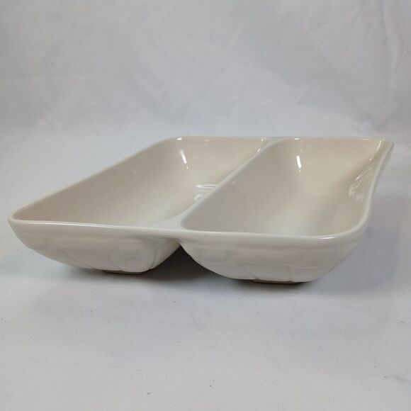Longaberger Lancaster Pottery Divided Dish White Two Section Serving Tray - Picture 1 of 6